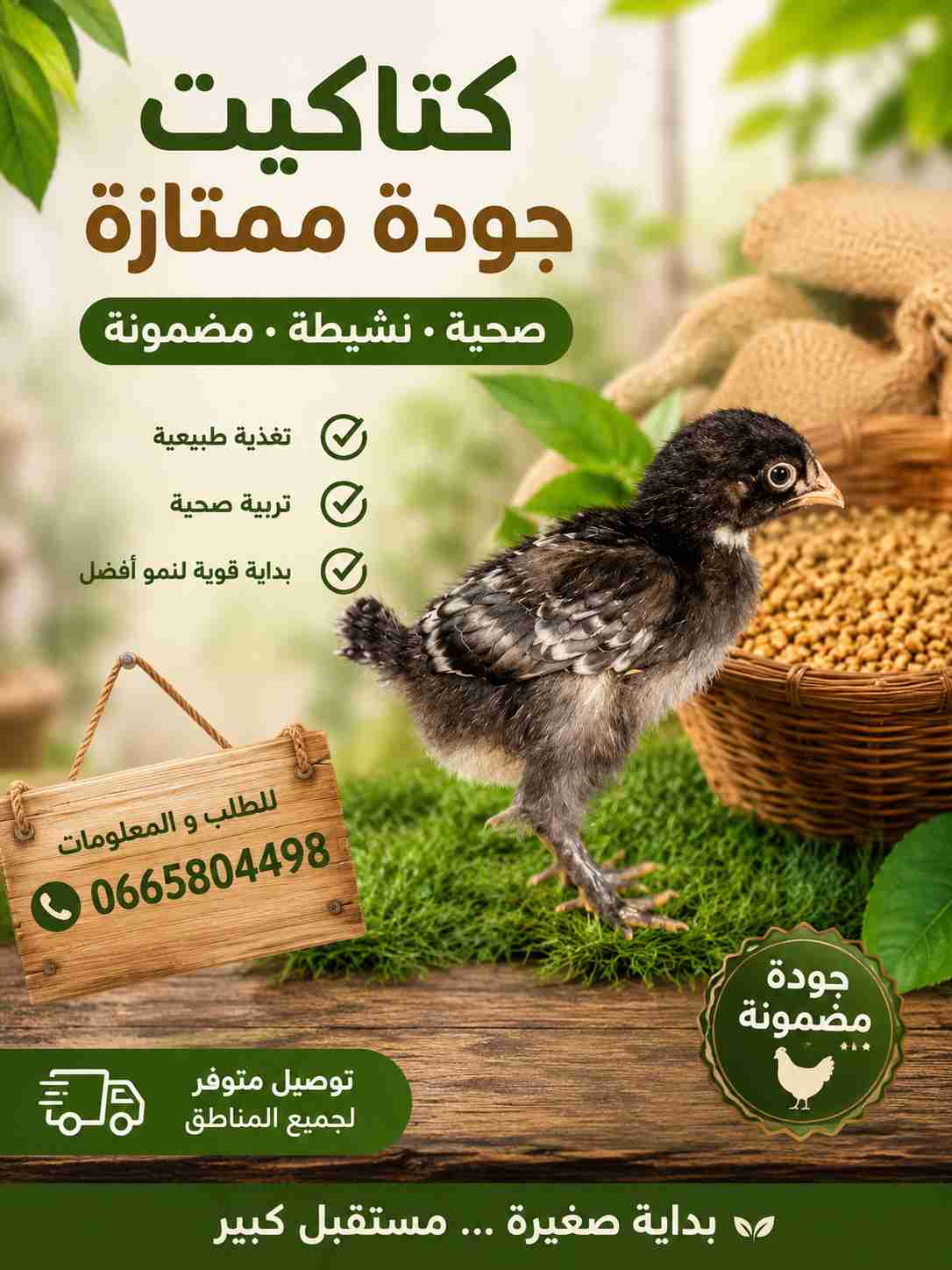 🐥 للبيع كتاكيت خليط سلالات بجودة ممتازة✅ صحة مزيانة و نشاط قوي🌱 تربية طبيعية واهتمام يومي💰 الثمن: 13DH فقط للواحد📍 متوفرين بعدد محدود، لي مهتم يراسلنا بسرعة 🐔